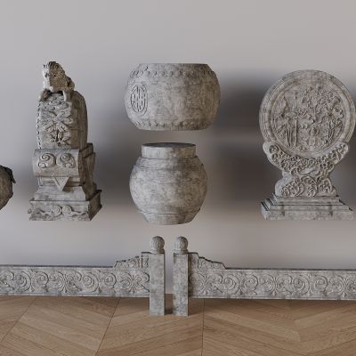 中式石狮子抱鼓石 石鼓门墩石雕石墩 石雕栏杆护栏