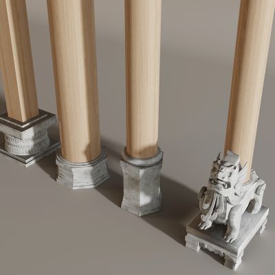  中式石墩子柱子 石鼓木柱柱础石 中式柱础木质柱子