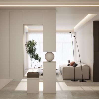 意式 奶油 极简风 球体 绿植 无主灯 入户端景 玄关