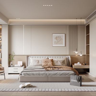 现代简约卧室暖色调主卧