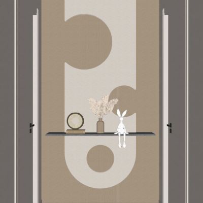 奶油 简约风 果绿 弧形灯带 走廊端景 玄关