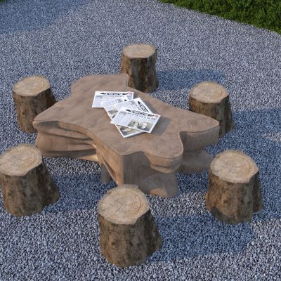 新中式生态木质桌椅组合 庭院石凳 户外石茶台