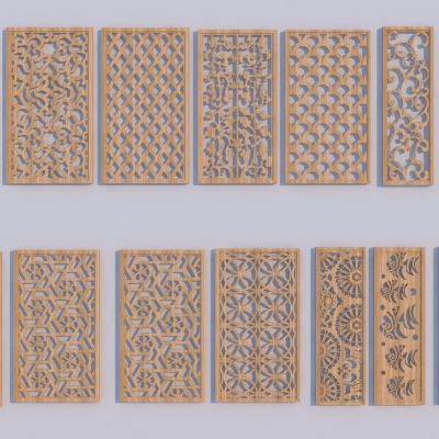 中式雕花隔断组合