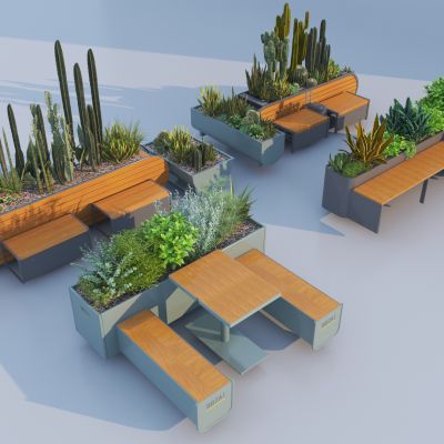 现代花箱座椅 花箱卡座 户外花箱 景观小品