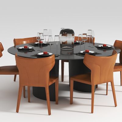 现代轻奢圆餐桌椅组合