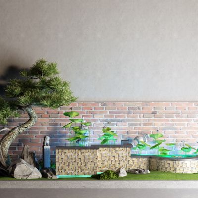 中式景观石 荷花 荷叶 池塘