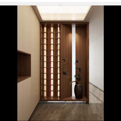 中式 中古风 造型隔断 花瓶 禅意软膜灯 入户端景 玄关