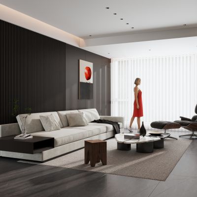 现代简约黑白灰客餐厅 横厅 无主灯客餐厅