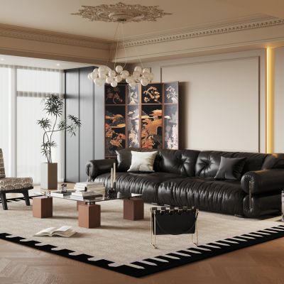 法式中古家居客厅 横厅 法式中古风客厅 大平层 屏风