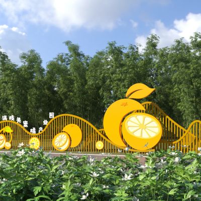 现代桔子雕塑小品 桔子入口标识