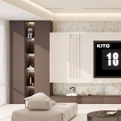 意式 中古风 火焰壁龛 岩板 内嵌 客厅 电视墙