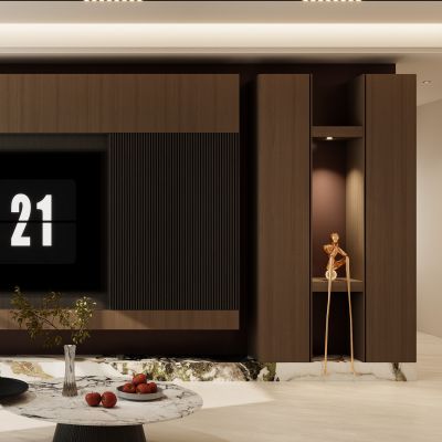 意式 轻奢风 内嵌电视 玄关 无主灯 客厅 电视墙