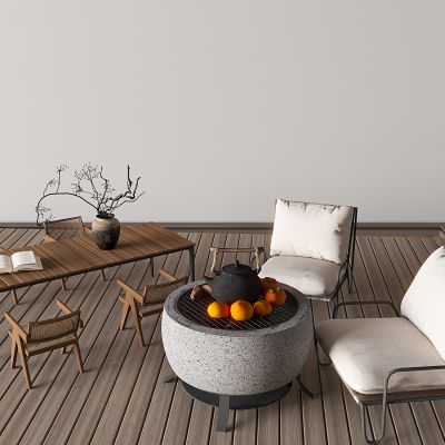 侘寂藤编实木桌椅 懒人沙发椅靠背椅 围炉煮茶陶罐干支