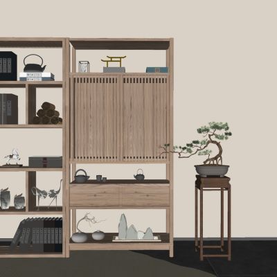 新中式实木博古架 书架茶水架装饰收纳架 置物架花几花架