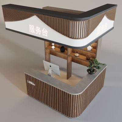 中古风吧台服务台 前台接待台苹果台式电脑