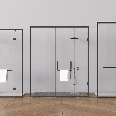淋浴房玻璃平开门 淋浴花洒毛巾架 淋浴间玻璃隔断