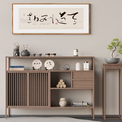  日式餐边柜茶水柜 储物柜玄关柜 实木花几花架 茶叶茶具展示柜备餐柜