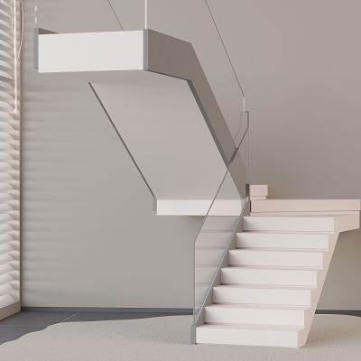 现代玻璃楼梯护栏 玻璃转角楼梯 扶手梯台阶梯级