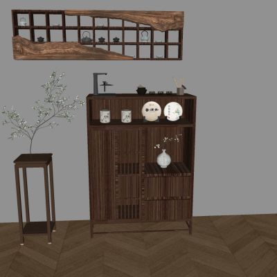 新中式餐边柜茶水柜 储物柜玄关柜 挂壁式多宝阁博古架茶杯架 