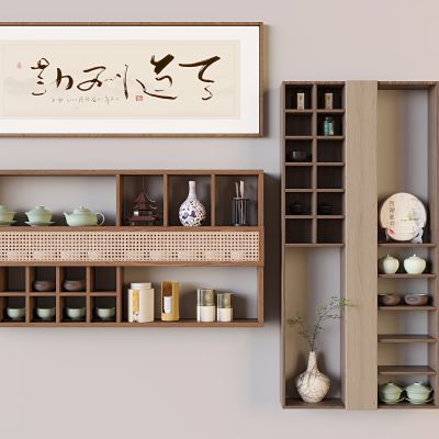  实木多宝阁博古架 白蜡木茶叶茶壶展示架 侘寂收纳置物架