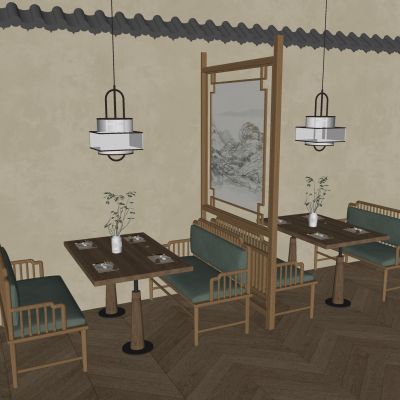 侘寂实木卡座沙发 餐桌椅组合 玄关隔断屏风