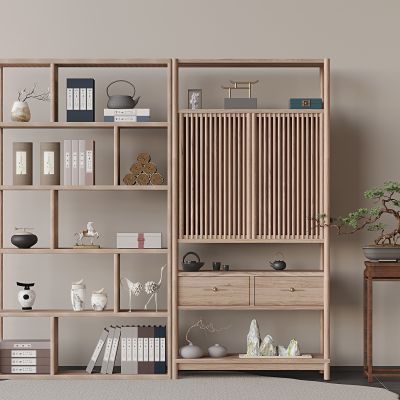 新中式实木博古架 书架茶水架装饰收纳架 置物架花几花架