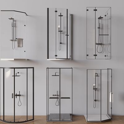 弧形玻璃淋浴房 淋浴花洒毛巾架 淋浴间玻璃隔断