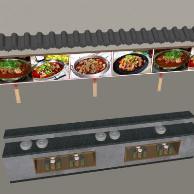  中式料台调料台 菜品砂锅碗具