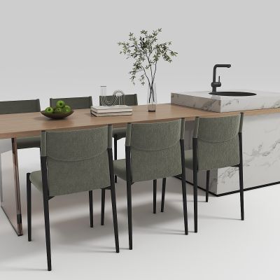 现代岛台餐桌椅组合