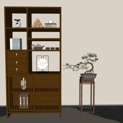 新中式实木博古架 禅意博古架收纳架 置物架花几花架
