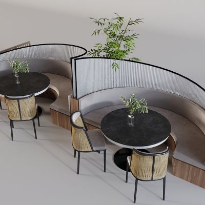 轻奢实木卡座沙发 圆餐桌靠背椅组合 圆弧形卡座沙发