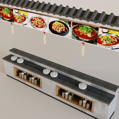  中式料台调料台 菜品砂锅碗具