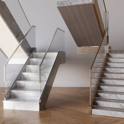 现代玻璃楼梯护栏 玻璃转角楼梯 扶手梯台阶梯级