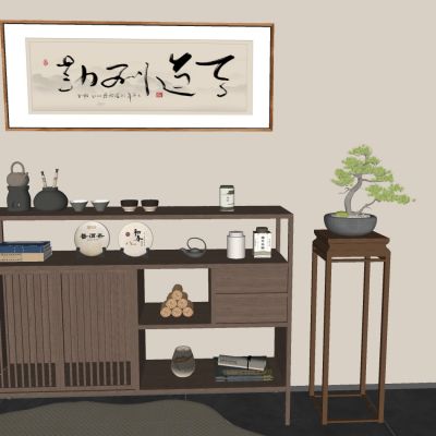  日式餐边柜茶水柜 储物柜玄关柜 实木花几花架 茶叶茶具展示柜备餐柜