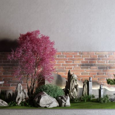 中式户外桌 石桌 石头 景观石 松树 红枫