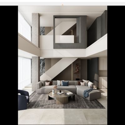 新中式 中古风 灯带背景 格栅吊顶 别墅 挑空 茶室