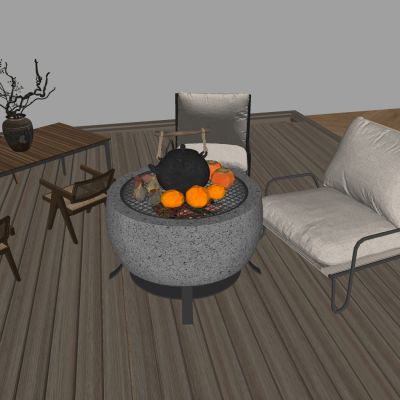 侘寂藤编实木桌椅 懒人沙发椅靠背椅 围炉煮茶陶罐干支