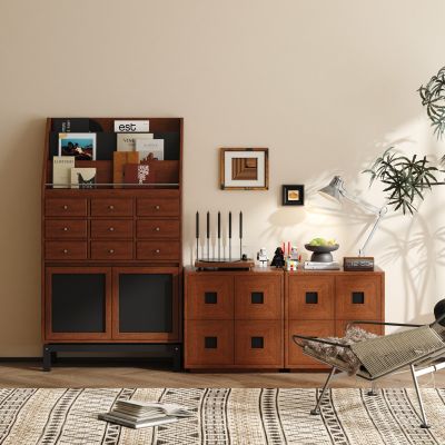 实木复古客厅边柜 卧室斗柜 中古风储物柜 书柜