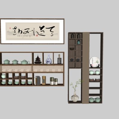  实木多宝阁博古架 白蜡木茶叶茶壶展示架 侘寂收纳置物架