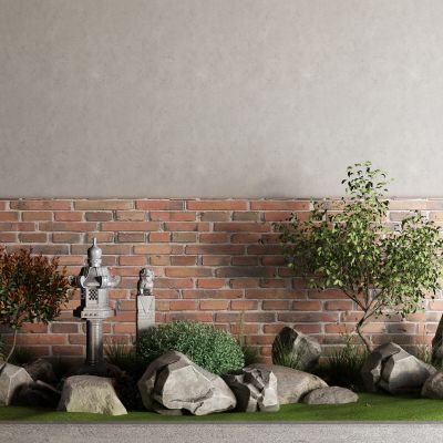 中式景观树 景观石 石头 灌木 石灯笼