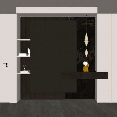 意式 轻奢风 玄关柜 鞋柜 奢石 悬浮顶 入户端景 玄关