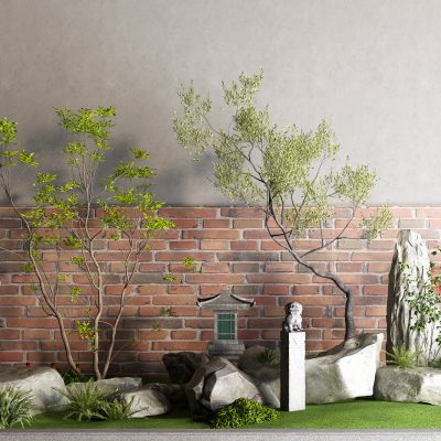 中式景观石 景观树 石头 石灯笼