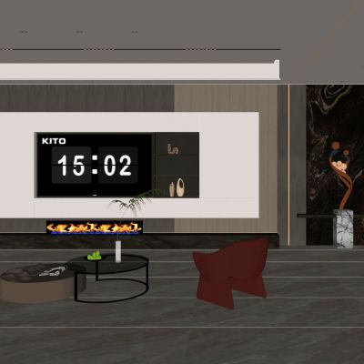 意式 轻奢风 火焰壁龛 内嵌 别墅 电视玄关一体墙