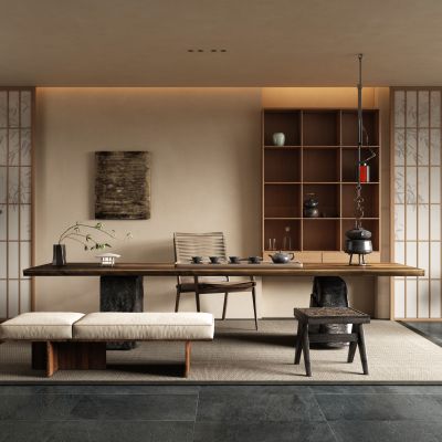 新中式禅意茶室 会所茶室 别墅茶室 禅意茶室 新中式茶室茶桌椅