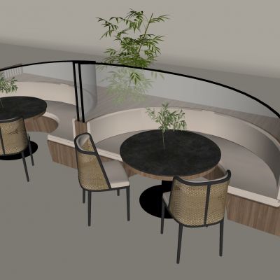 轻奢实木卡座沙发 圆餐桌靠背椅组合 圆弧形卡座沙发