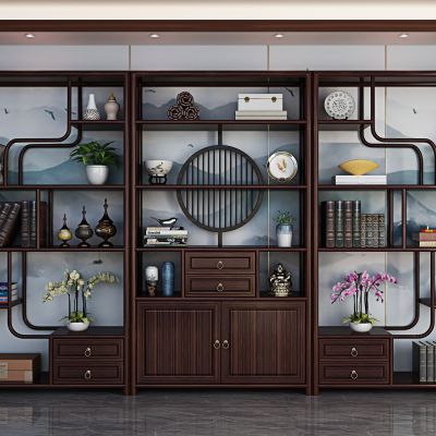 中式边柜 博古架