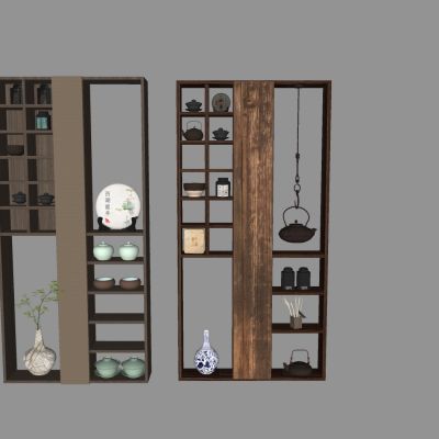 中古风多宝阁博古架 白蜡木茶叶茶壶展示架 侘寂收纳置物架