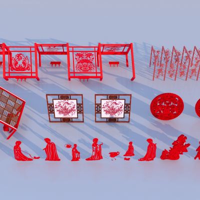新中式廊架 生肖剪纸 雕花廊架