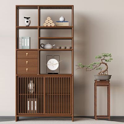 新中式实木博古架 禅意博古架收纳架 置物架花几花架