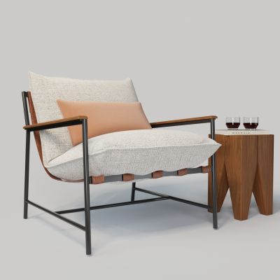 现代布艺沙发椅木边几组合